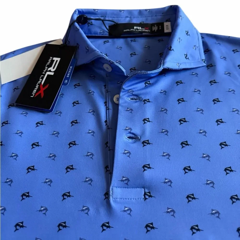 NWT RLX Ralph Lauren Men’s Polo Shirt with Dolphin Pattern S